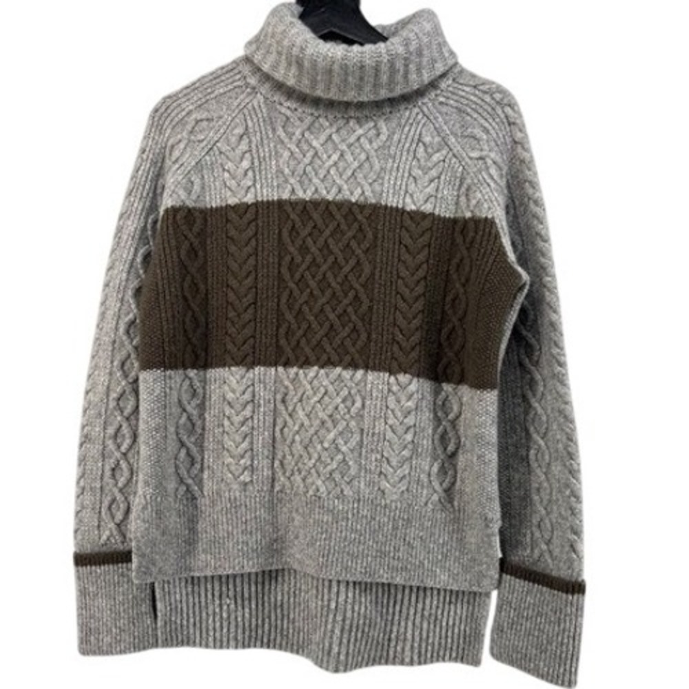 Madewell Cable Knit Turtleneck Sweater Brown Stripe Gray Womens